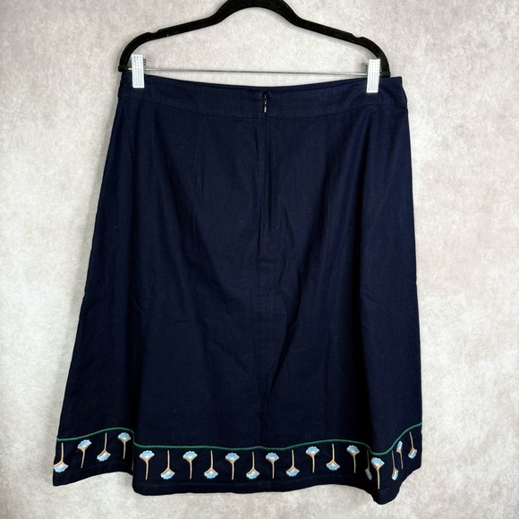 Boden Brooke Embroidered Floral A-Line Linen Cotton Blend Skirt In Blue US Sz 12 - Picture 6 of 8